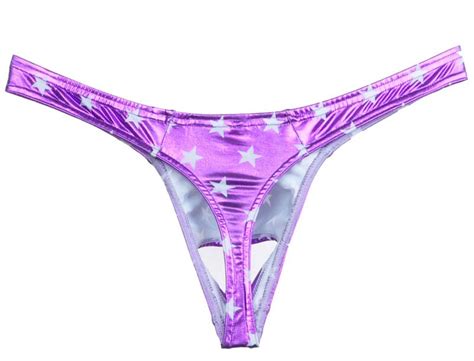 Sexy Men Ball Hole Faux Pouch Underwear Shiny Star T Back Nuts Out Bikini Thong Pants Mux