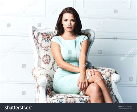 Fashion Brunette Woman Sexy Blue Dress Stock Photo 737921443 Shutterstock