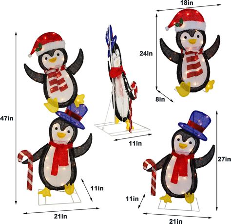 Set Of 2 Lighted Christmas Tinsel Penguins Pre Lit 2D Stacked Penguin