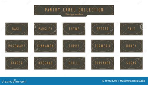 Kitchen Seasoning Spice Jar Pantry Label Collection Set In Retro