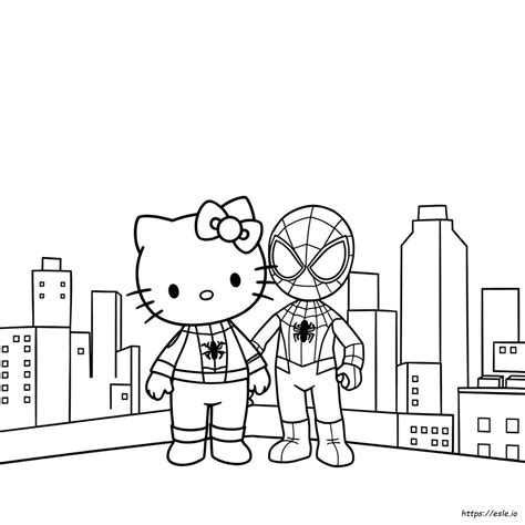 Hello Kitty And Spiderman Coloring Page Printable