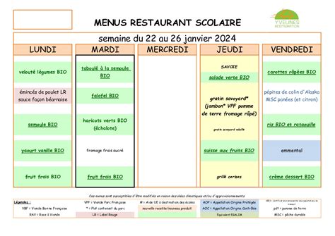 Actualit S Menu De La Semaine Du Au Janvier Actualit