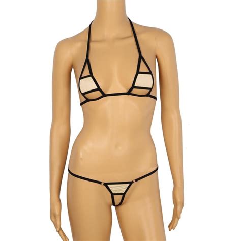 Femme Micro Bikini Sexy Maillots De Bain Mini Soutien Gorge Avec G String Ouvert EBay