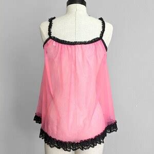 Vintage Sheer Pink Chiffon Lace Babydoll Lingerie Top Etsy