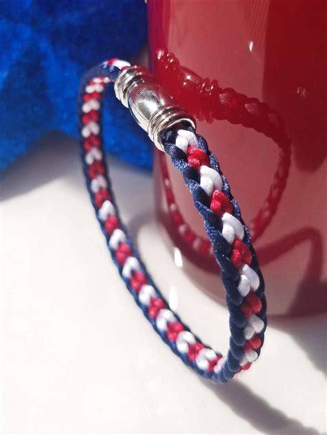 USA Patriotic 4th Of July Bracelet Hand Woven Flat Braid Satin Thread