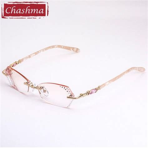 Womens Rimless Diamond Cut Alloy Frame Tinted Lens Eyeglasses 016