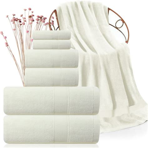 Soft Cotton Bathroom Towels, Ivory Set of 6, 2 Bath & Hand Towels, 2 ...