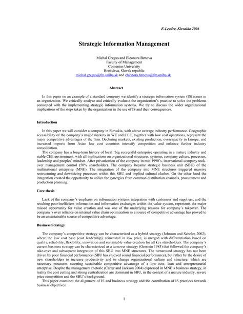 Pdf Strategic Information Management