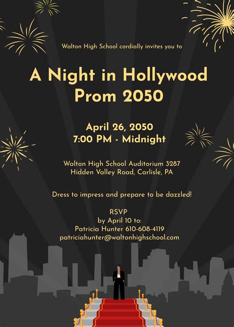 Free Hollywood Themed Prom Invitation Template to Edit Online