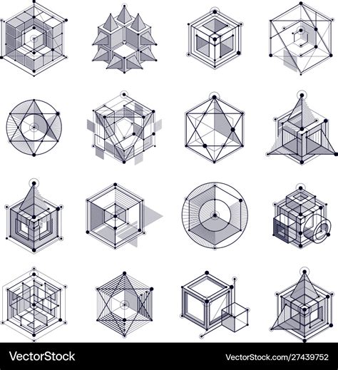 Lines and shapes abstract isometric 3d black Vector Image