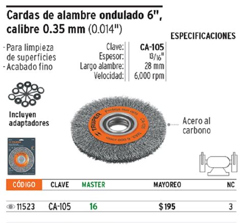 Cepillo 6 Para Amoladora De Banco Truper 11523 20 Mm Truper