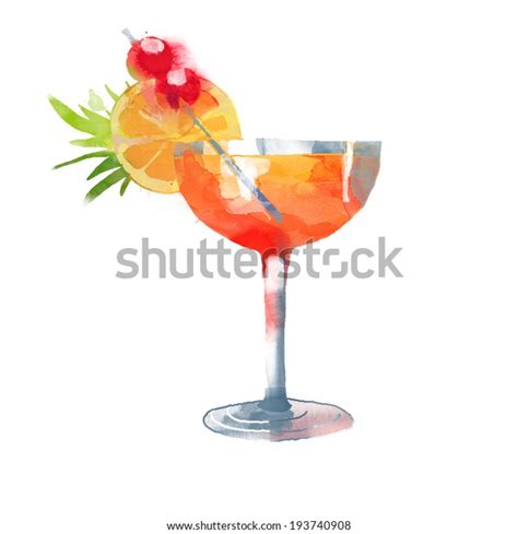 Watercolor Sex On The Beach Cocktail Vector