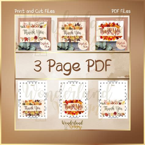 Fall Themed Thank You Cards Printable Digital Download PDF Set of 3 ...