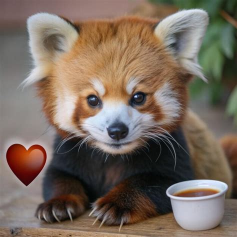 Cute Red Panda Drinking Coffee Cartoon Vector Icon Illustration Animal