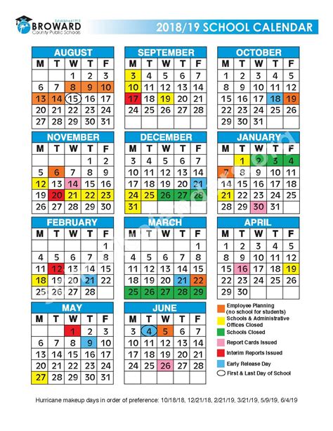 2018 - 2019 District Calendar | Broward County Public Schools – Fort
