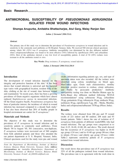 Pdf Antimicrobial Susceptibility Of Pseudomonas Aeruginosa Isolated
