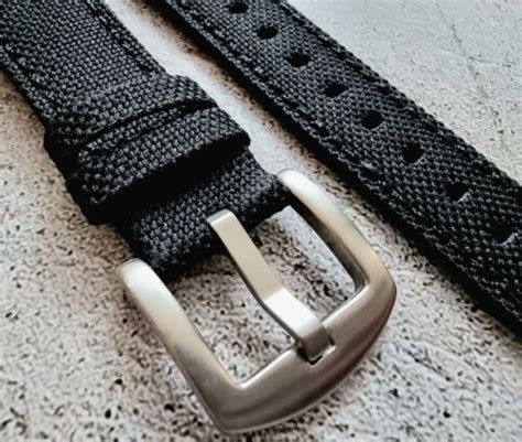 Premium Sailcloth Watch Strap Black Leather 18mm 20mm 22mm 24mm Pins