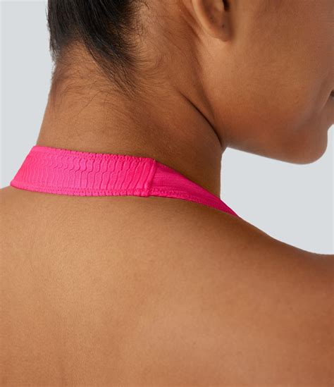 Traje baño bikini sin espalda cuello halter acanalado de mujer Halara