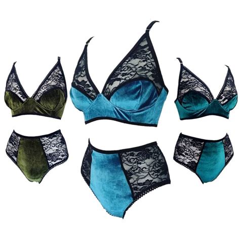 Velvet Lingerie Set Longline Bralette Top Retro Highwaisted Etsy