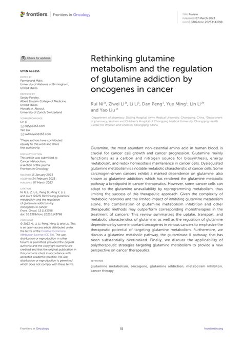 Pdf Rethinking Glutamine Metabolism And The Regulation Of Glutamine