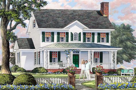 Classic Colonial House Plan with 9'-Deep Front Porch - 32672WP ...