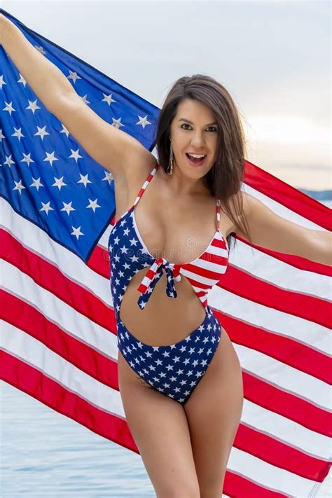 Patriotic Woman Wearing A Bikini Swimsuit Stock Photo Image Of Model