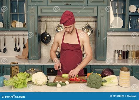 Naked Chef Cook Prepare Veggies For Cooking Consume Only Plant Foods Proud To Be Vegetarian