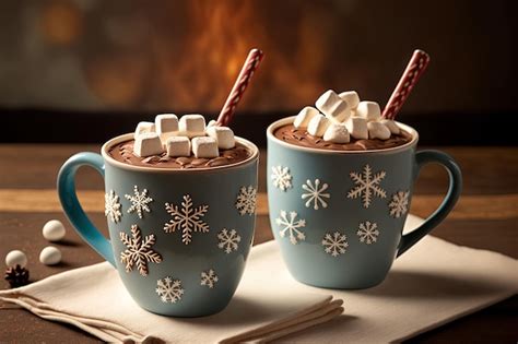 Premium Ai Image Two Mugs Of Hot Cocoa Or Marshmallow Topped Cocoa