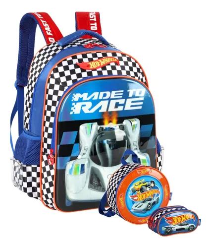 Kit Escolar Hot Wheels Mochila Costas Lancheira Estojo Parcelamento Sem Juros
