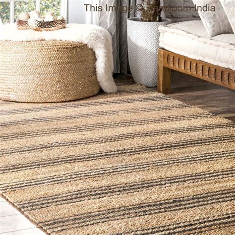 Striped Pattern Jute Area Rug 3 X 5 For Bedroom Jute Area Rugs