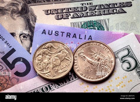 Australian and American money. Currency exchange rate concept Stock ...