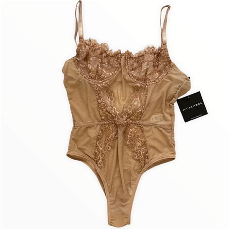 Nwt Jluxlabel Nude Lace Sheer Bodysuit Gem