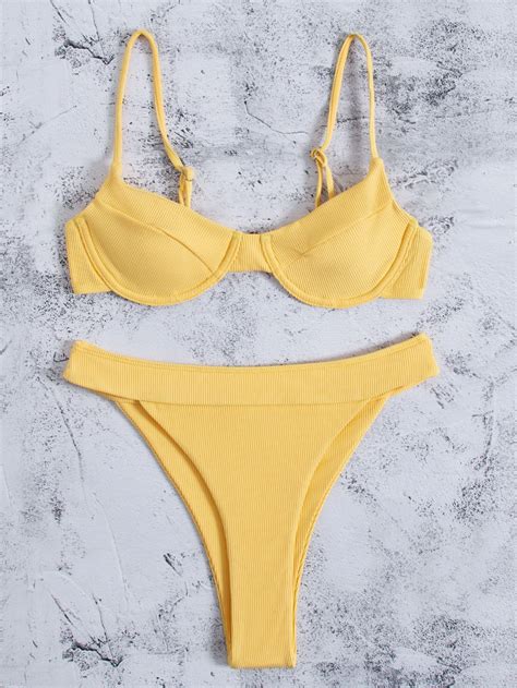 Shein Bikini Liso Amarillo Vezia