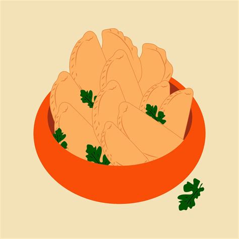 Latin American food empanadas lie in a deep plate. Vector in cartoon