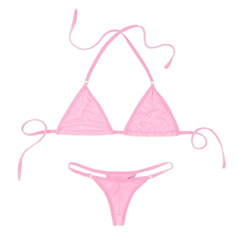 YONGHS 2Pcs Women S Halterneck Mini Micro Bikini Set Triangle Bra Top G