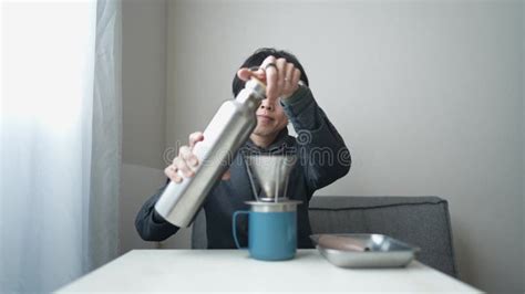 Japanese Man In His S Pours Hot Water Into Coffee Stock Footage Video Of Leisure Interior