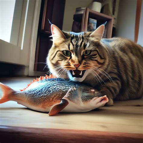 «Кот Том ест огромную рыбу» — создано в Шедевруме