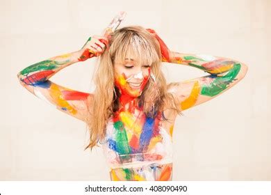 Beautiful Blonde Naked Paint Smears Stock Photo Shutterstock