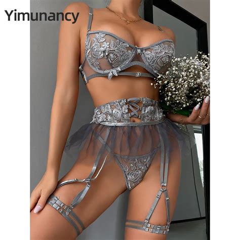 Conjunto Lingerie Yimunancy Bordado Para Mulheres Suti De Luxo Kit De Jarreteira De Malha Breve