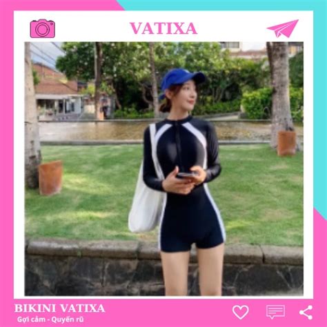 Size M L XL Bikini liền mảnh bodysuit có tay khoá kéo màu đen chạy sọc trắng form short kín