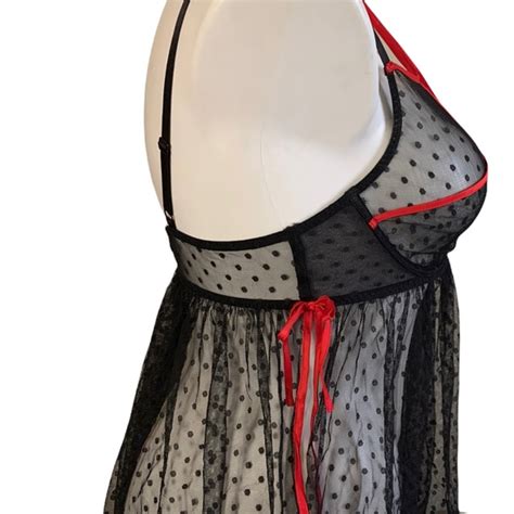 Adore Me Intimates Sleepwear Adore Me Noemi Plus Size Black Red Lingerie Teddy Mesh Sexy
