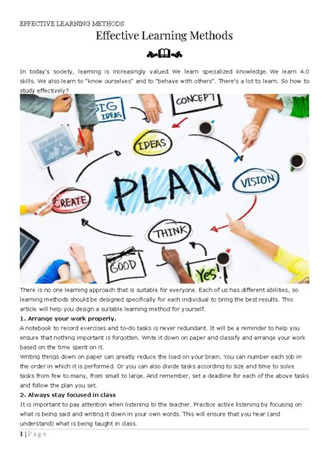 Effective Learning Methods - EFFECTIVE LEARNING METHODS 1 | P a g e