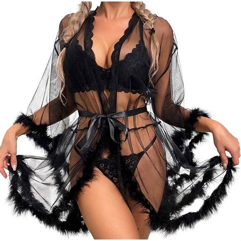 Fancifize Women Kimono Robe Sexy Sheer Mesh Furry Robe Lingerie Bridal Robes For Women Tulle