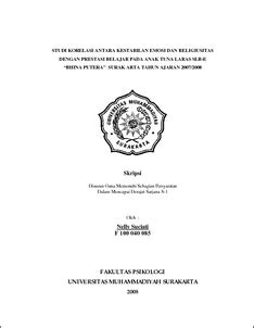 Studi Korelasi Antara Kestabilan Emosi Dan Religiusitas Dengan Prestasi