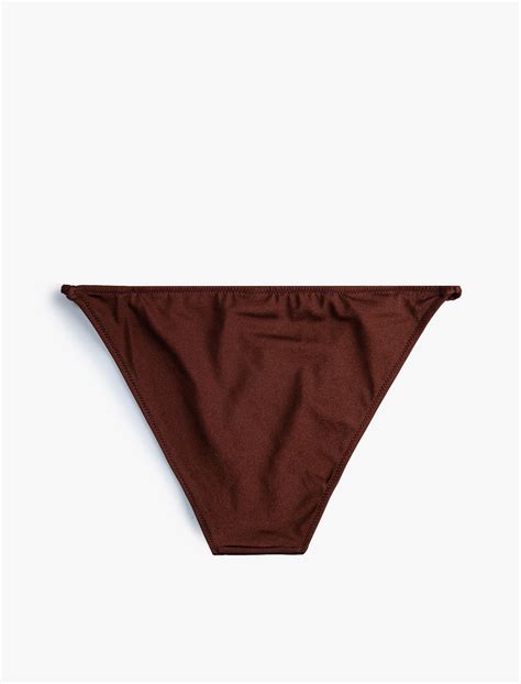 Kahve Kadın Bikini Altı Yanları Saç Örgüsü İp Detaylı Astarlı Standart