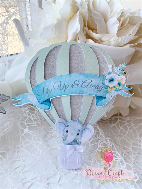 Up Up And Away Hot Air Balloon Mint And Silver And Blue Invitation Perfect For Baby Shower Or