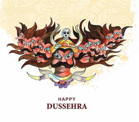 Free Vector Happy Dussehra Celebration Ravan With Hand Draw Sketch Design