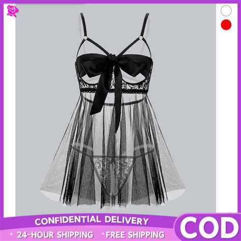 Bow Open Crotch Nighties Sexy Nightdress T Pants Set Sex Sleepwear Lingerie For Women Shopee