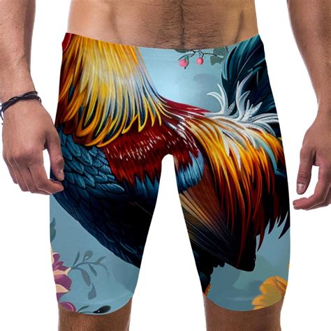 Jammers For Men Mens Swim Jammers Peony Flower Rooster Flower Vintage