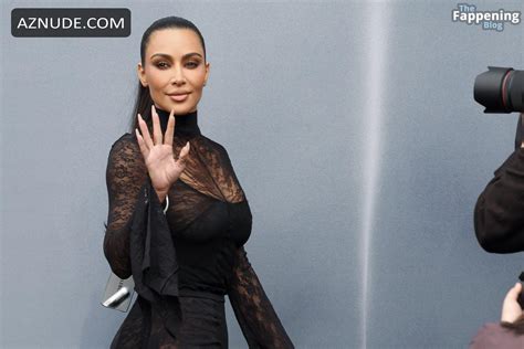 Kim Kardashian Sexy And Nude Flaunt Her Gorgeous Boobs In A Hot See Through Dress At Balenciaga